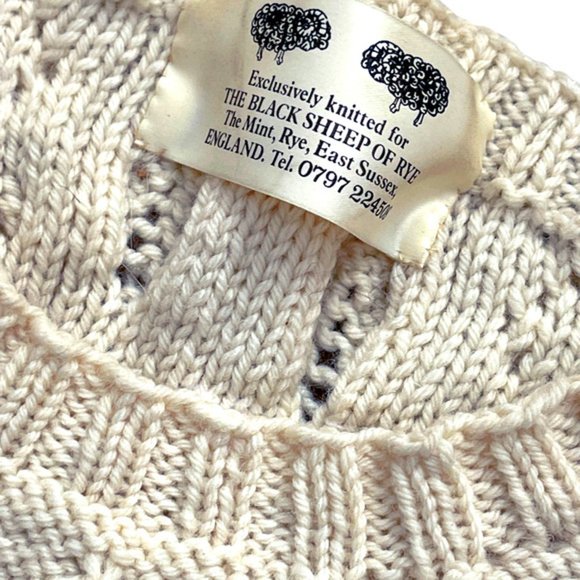 Black Sheep of Rye Sweater‎ Tunic Ivory Fisherman Cable Wool England sz M/L - Picture 5 of 6